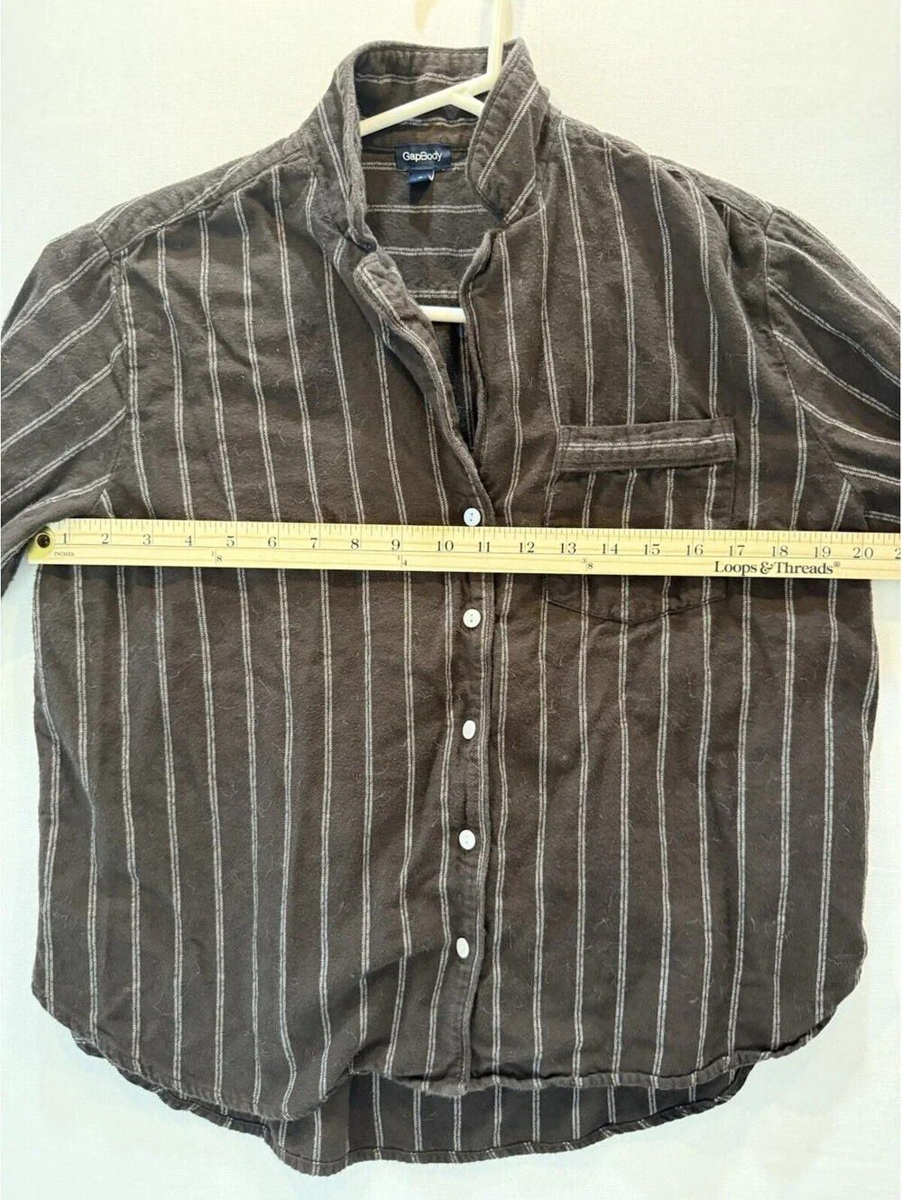 GapBody Brown/White Striped Woven Cotton Collared Button-Up Long Sleeve Size S
